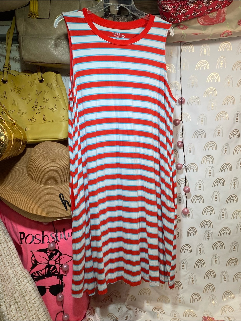 Time and Tru Red and Light Blue Striped Tank Top